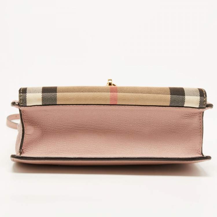 Pre Owned Burberry Pink/Beige House Check Canvas and Leather Macken Shoulder Bag