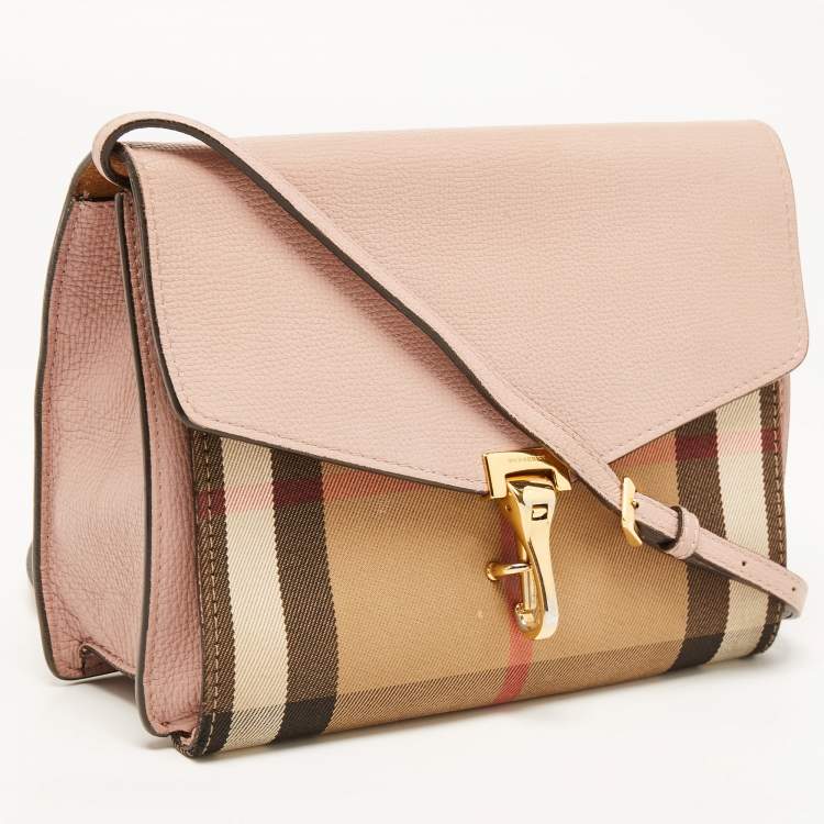 Pre Owned Burberry Pink/Beige House Check Canvas and Leather Macken Shoulder Bag