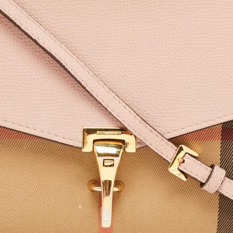 Pre Owned Burberry Pink/Beige House Check Canvas and Leather Macken Shoulder Bag