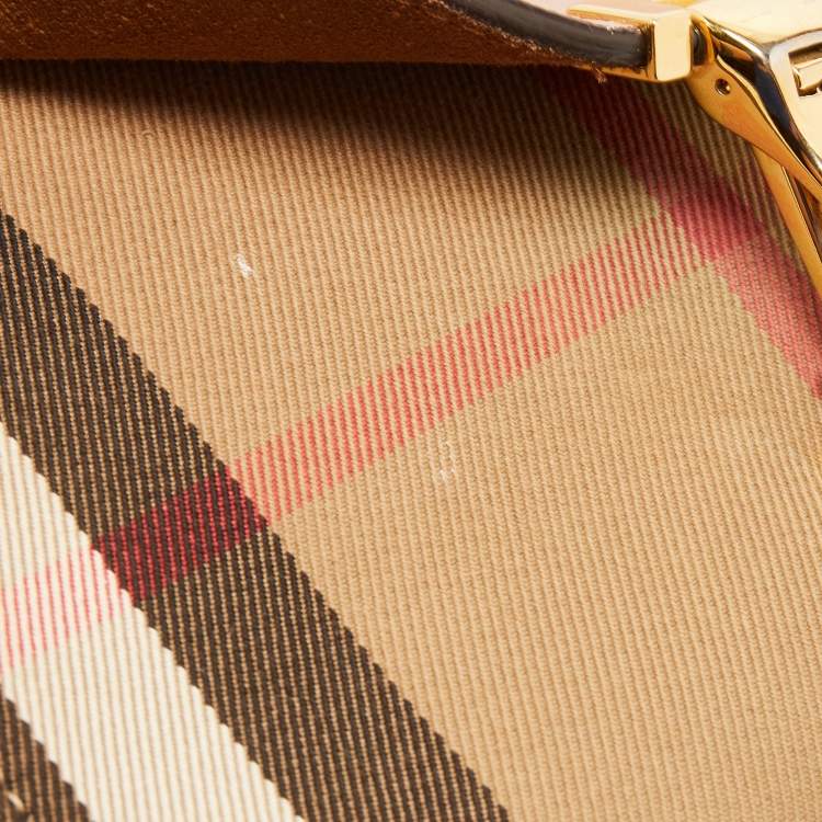 Pre Owned Burberry Pink/Beige House Check Canvas and Leather Macken Shoulder Bag
