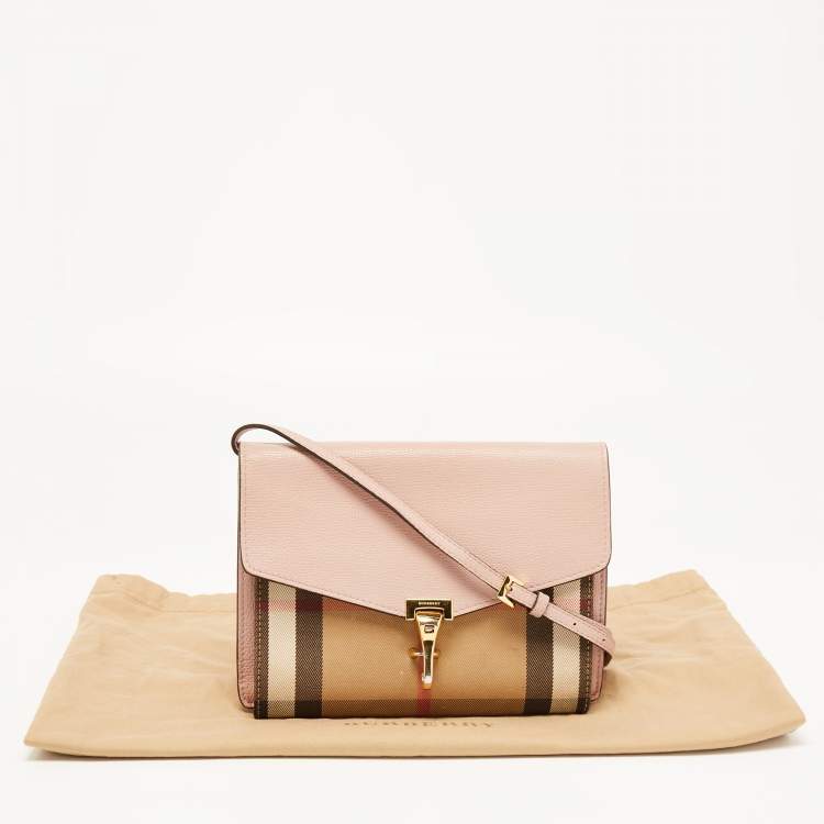 Pre Owned Burberry Pink/Beige House Check Canvas and Leather Macken Shoulder Bag