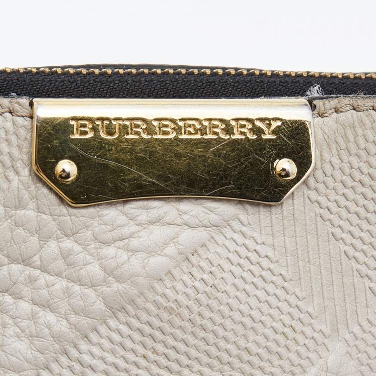 Pre Owned Burberry Light Grey Textured Leather Chichester Crossbody Bag