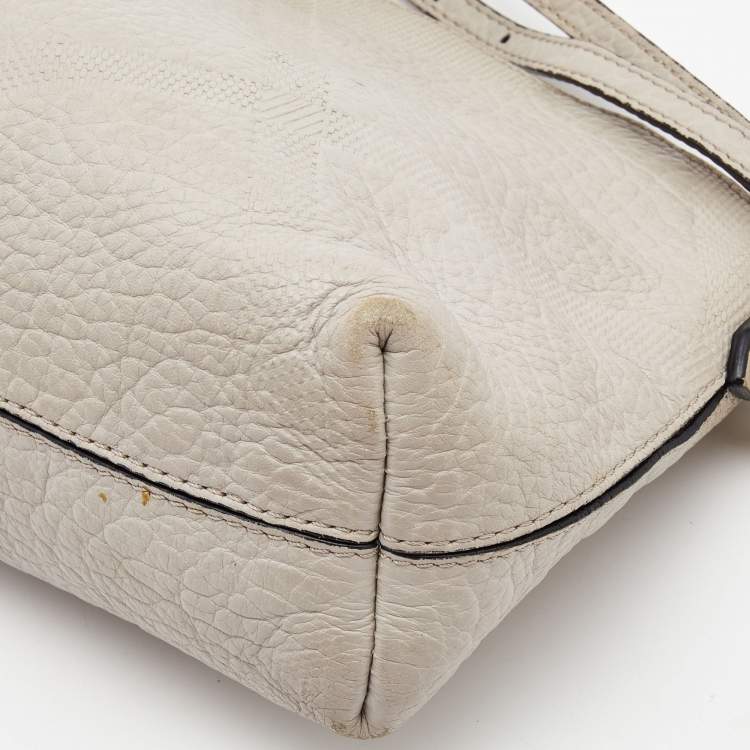 Pre Owned Burberry Light Grey Textured Leather Chichester Crossbody Bag