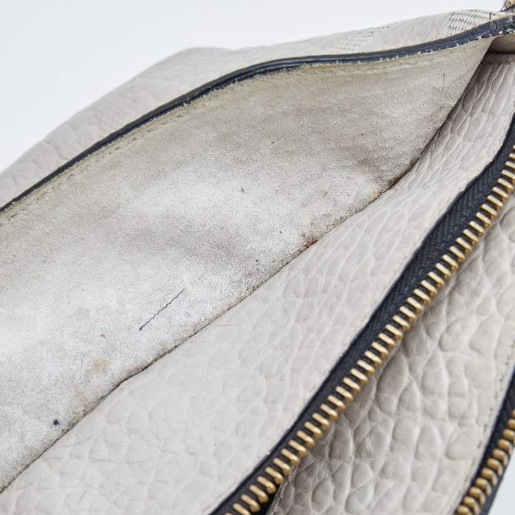 Pre Owned Burberry Light Grey Textured Leather Chichester Crossbody Bag