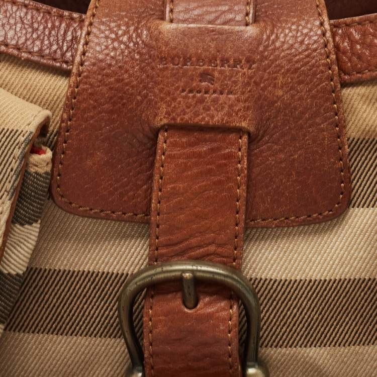 Pre Owned Burberry Prorsum Beige/Brown House Check Canvas and Leather Cinda Shoulder bag