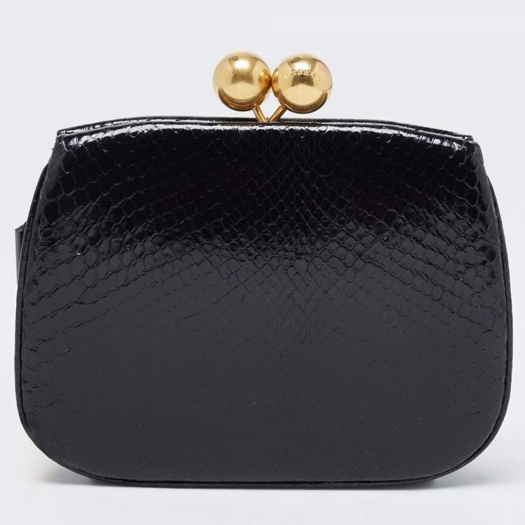 Pre Owned Burberry Black Python Kisslock Frame Clutch Bag 