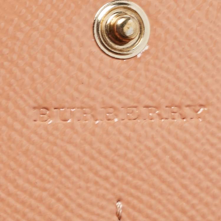 Pre Owned Burberry Coral Patent Leather Flap Continental Wallet