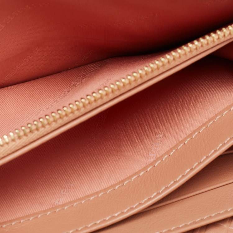 Pre Owned Burberry Coral Patent Leather Flap Continental Wallet