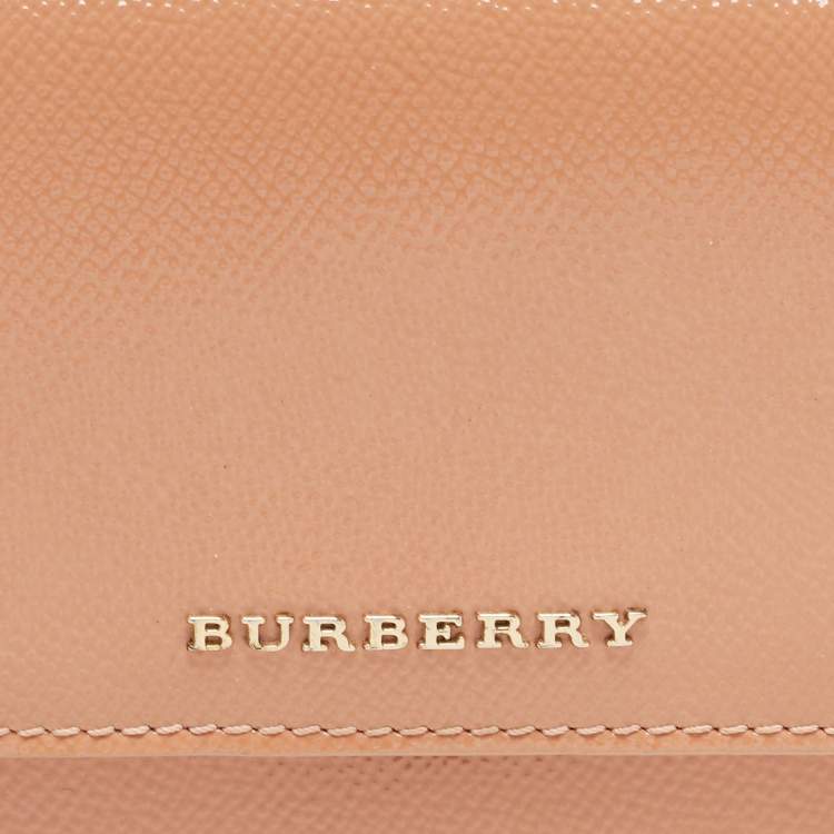 Pre Owned Burberry Coral Patent Leather Flap Continental Wallet