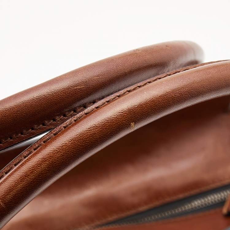Pre Owned Burberry Brown/Beige House Check Fabric and Leather Bridle Satchel
