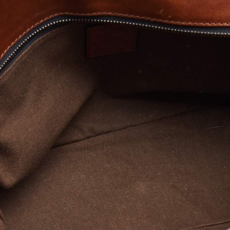 Pre Owned Burberry Brown/Beige House Check Fabric and Leather Bridle Satchel
