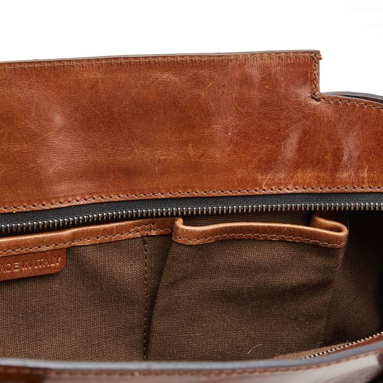 Pre Owned Burberry Brown/Beige House Check Fabric and Leather Bridle Satchel