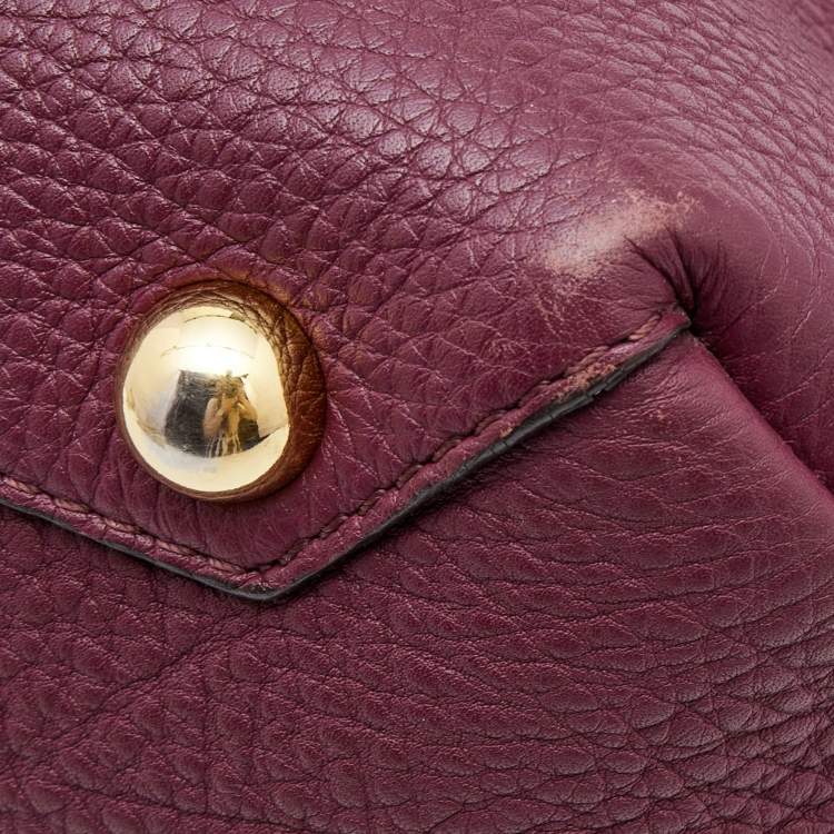 Pre Owned Burberry Burgundy Leather and House Check Canvas Medium Banner Tote