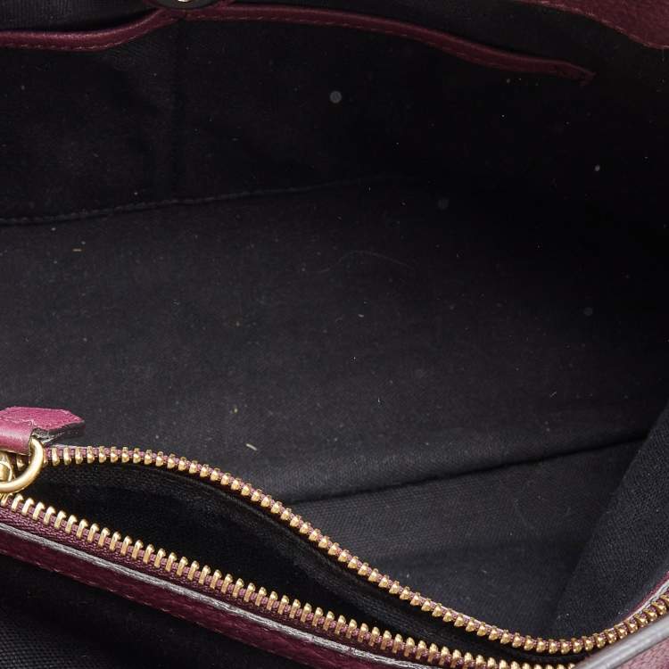 Pre Owned Burberry Burgundy Leather and House Check Canvas Medium Banner Tote