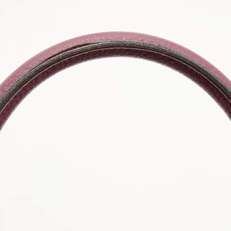 Pre Owned Burberry Burgundy Leather and House Check Canvas Medium Banner Tote