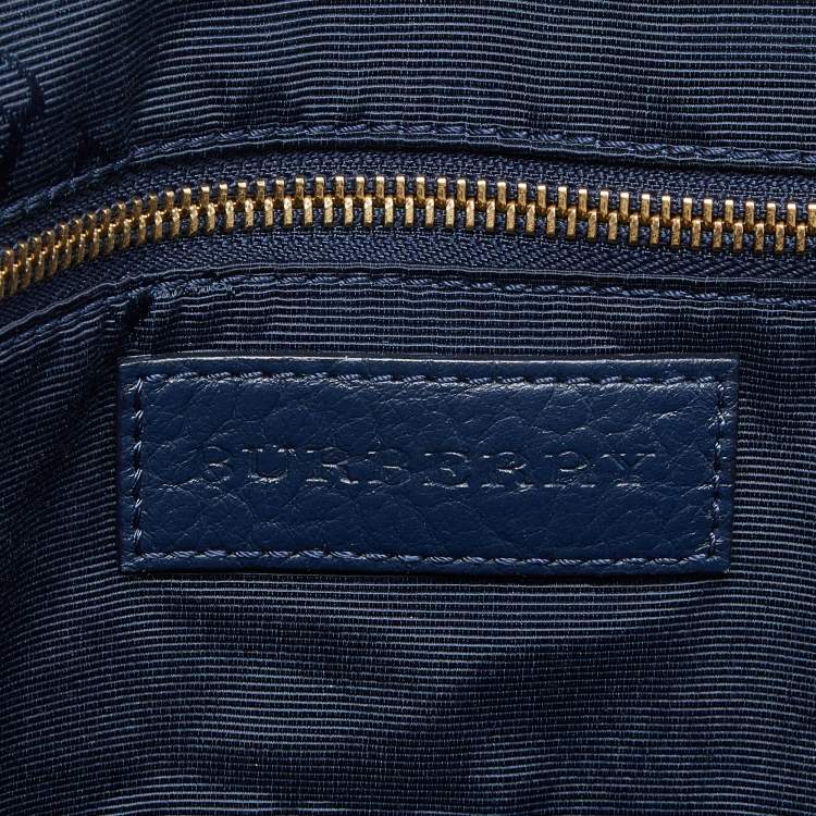 Pre Owned Burberry Blue Heritage Check Embossed Leather Small Orchard Bowler Bag