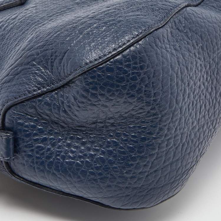 Pre Owned Burberry Blue Heritage Check Embossed Leather Small Orchard Bowler Bag