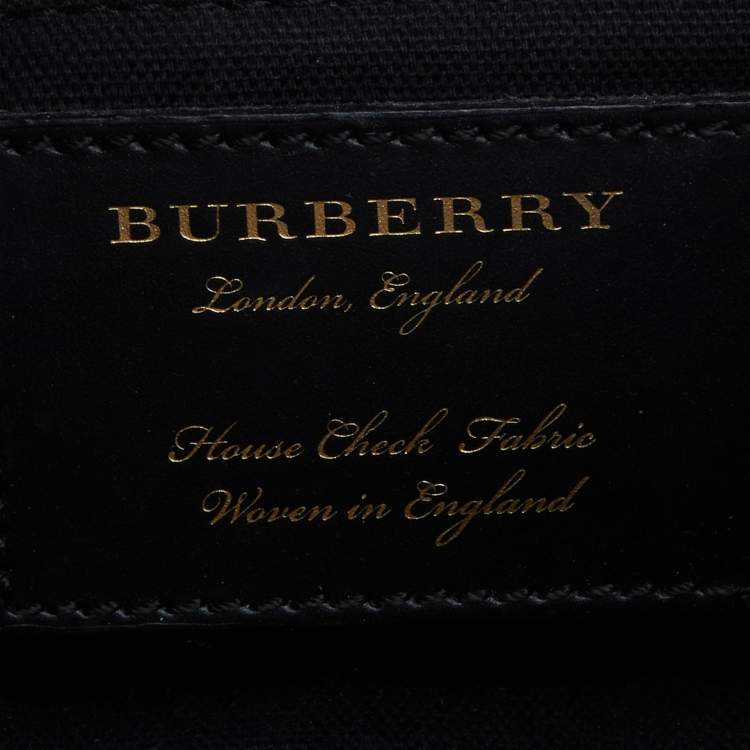Pre Owned Burberry Burgundy/Beige Leather and House Check Fabric Mini Banner Tote w/Charm