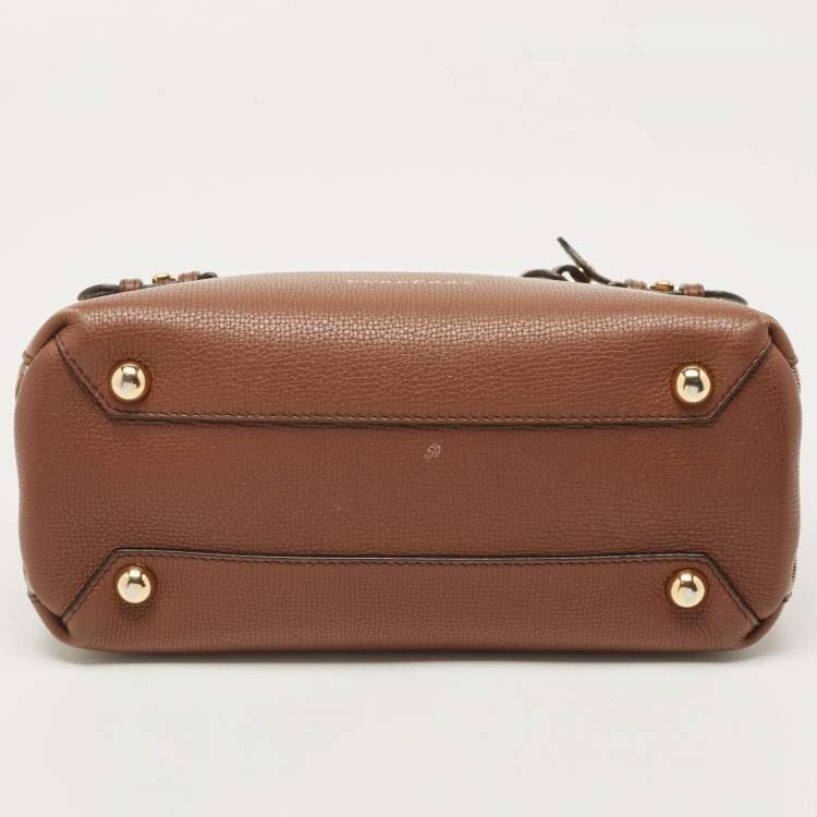 Pre Owned Burberry Brown/Beige House Check Fabric and Leather Small Banner Tote