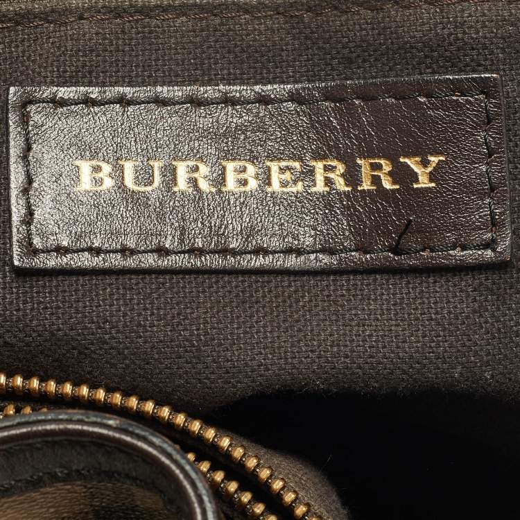 Pre Owned Burberry Beige/Brown Haymarket PVC and Leather Medium Golderton Tote