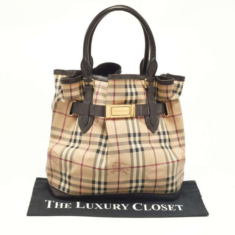 Pre Owned Burberry Beige/Brown Haymarket PVC and Leather Medium Golderton Tote