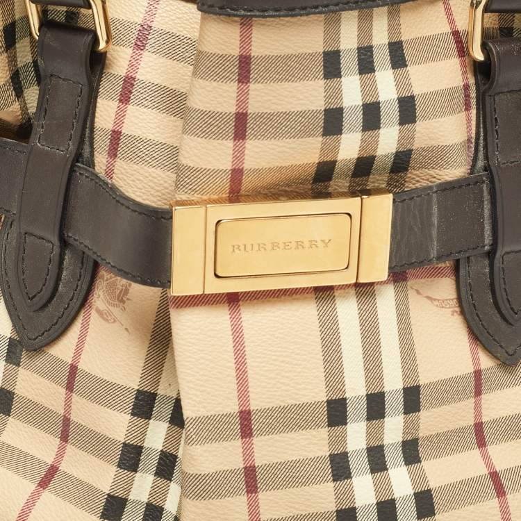 Pre Owned Burberry Beige/Brown Haymarket PVC and Leather Medium Golderton Tote