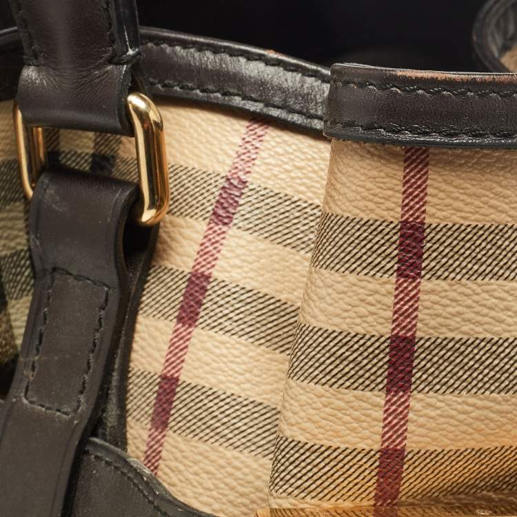 Pre Owned Burberry Beige/Brown Haymarket PVC and Leather Medium Golderton Tote