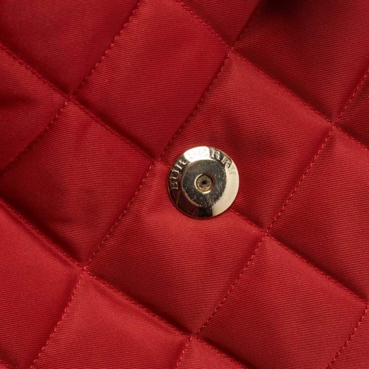 Pre Owned Burberry Red Quilted Nylon and Patent Leather Brooke Hobo