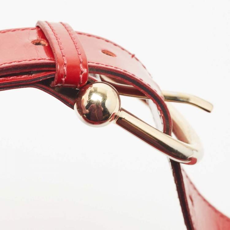 Pre Owned Burberry Red Quilted Nylon and Patent Leather Brooke Hobo