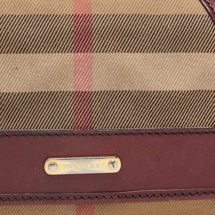 Pre Owned Burberry Burgundy/Cream House Check Canvas and Leather Flap Continental Wallet