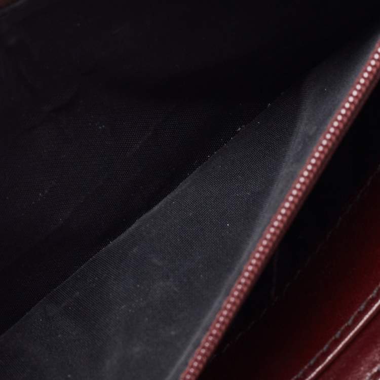 Pre Owned Burberry Burgundy/Cream House Check Canvas and Leather Flap Continental Wallet