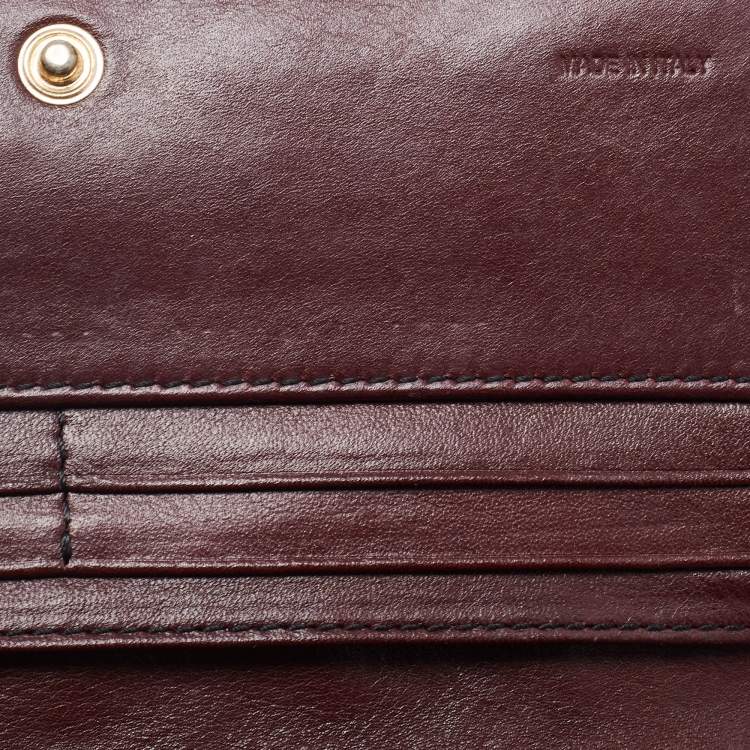 Pre Owned Burberry Burgundy/Cream House Check Canvas and Leather Flap Continental Wallet