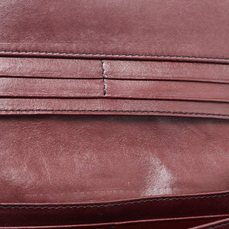 Pre Owned Burberry Burgundy/Cream House Check Canvas and Leather Flap Continental Wallet