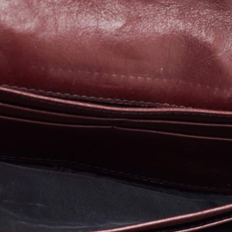 Pre Owned Burberry Burgundy/Cream House Check Canvas and Leather Flap Continental Wallet