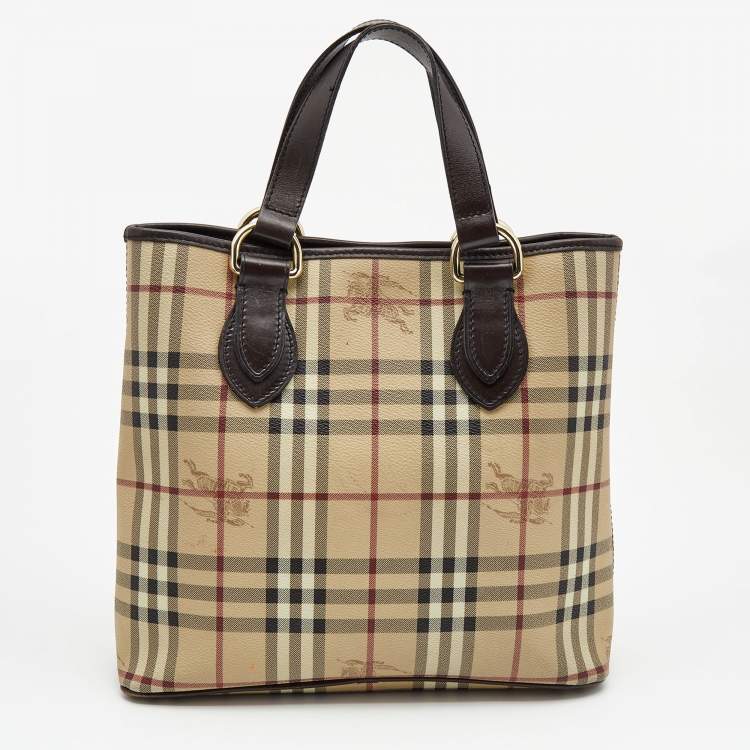 Pre Owned Burberry Beige/Brown Haymarket Coated Canvas and Leather Regent Tote
