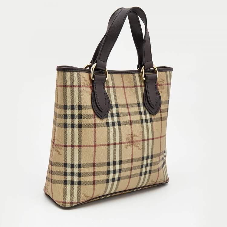 Pre Owned Burberry Beige/Brown Haymarket Coated Canvas and Leather Regent Tote