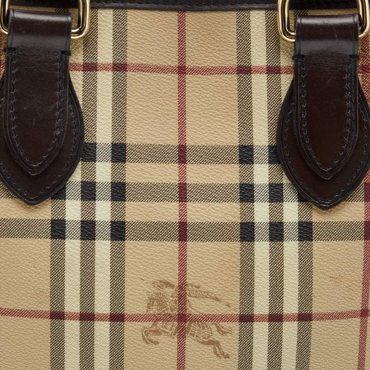Pre Owned Burberry Beige/Brown Haymarket Coated Canvas and Leather Regent Tote