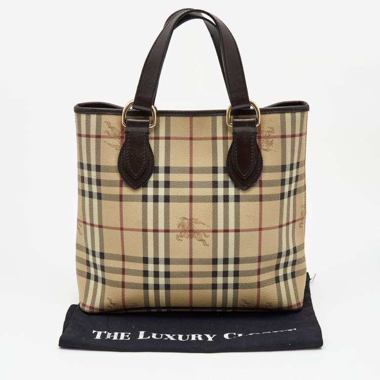 Pre Owned Burberry Beige/Brown Haymarket Coated Canvas and Leather Regent Tote
