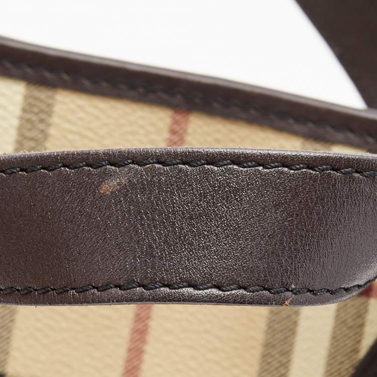 Pre Owned Burberry Beige/Brown Haymarket Coated Canvas and Leather Regent Tote