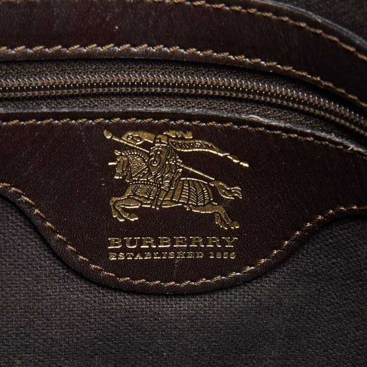 Pre Owned Burberry Beige/Brown Haymarket Coated Canvas and Leather Regent Tote