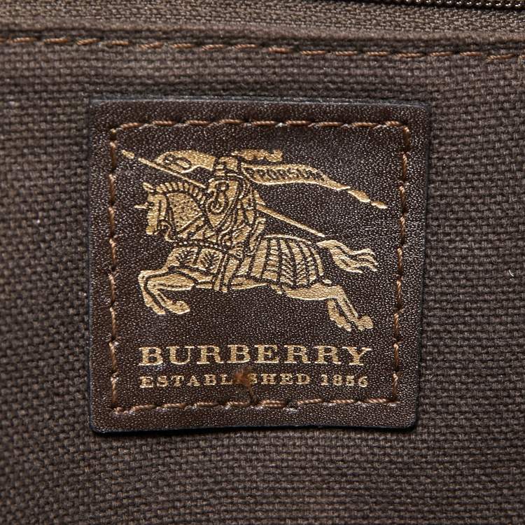 Pre Owned Burberry Brown/Beige Haymarket Check PVC and Leather Buckle Flap Bag