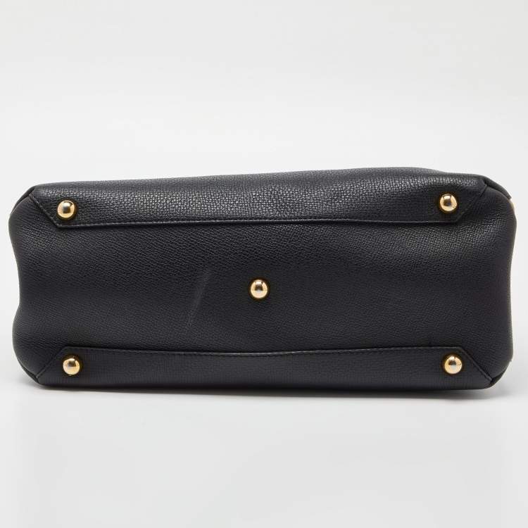 Pre Owned Burberry Black/Beige Leather and House Check Fabric Medium Banner Tote