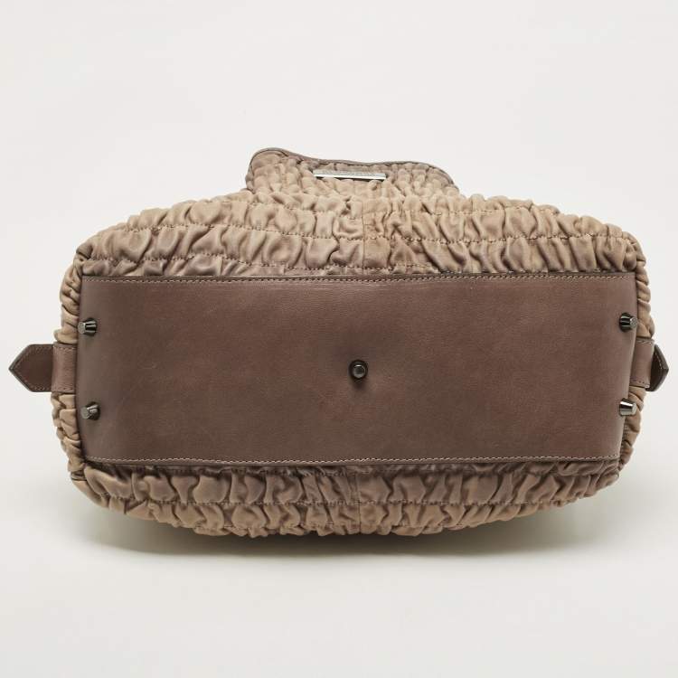 Pre Owned Burberry Brown Pleated Leather Shoulder Bag