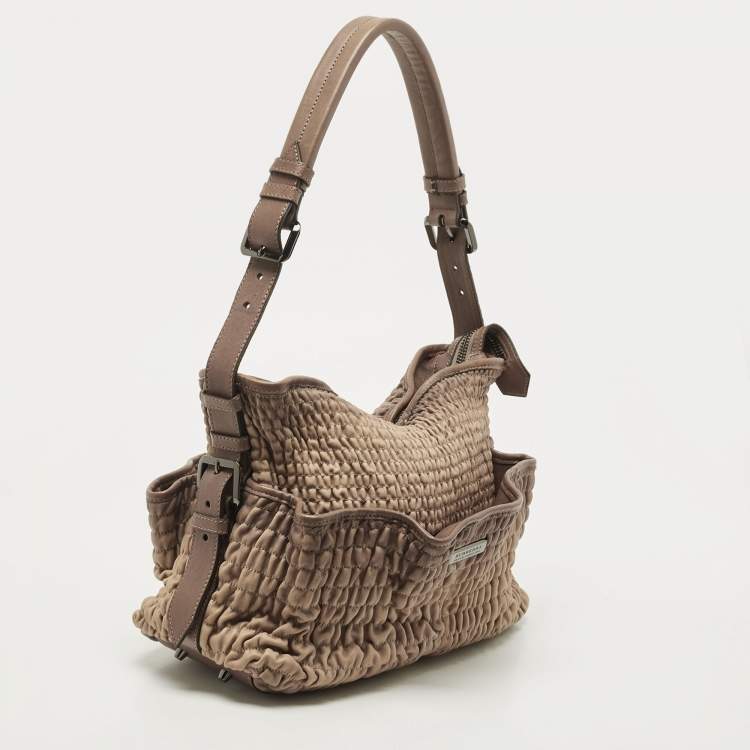 Pre Owned Burberry Brown Pleated Leather Shoulder Bag