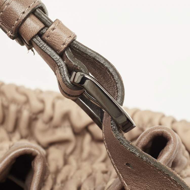 Pre Owned Burberry Brown Pleated Leather Shoulder Bag