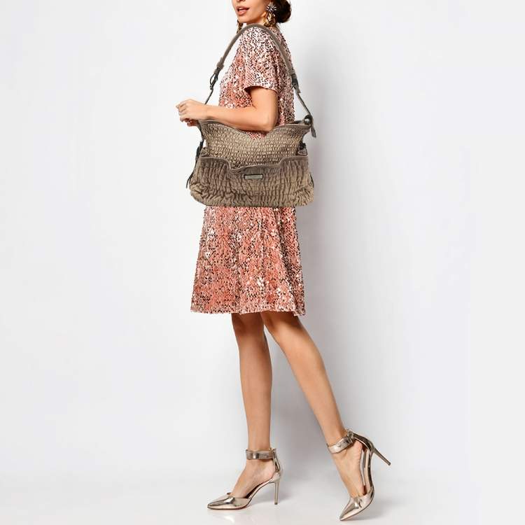 Pre Owned Burberry Brown Pleated Leather Shoulder Bag