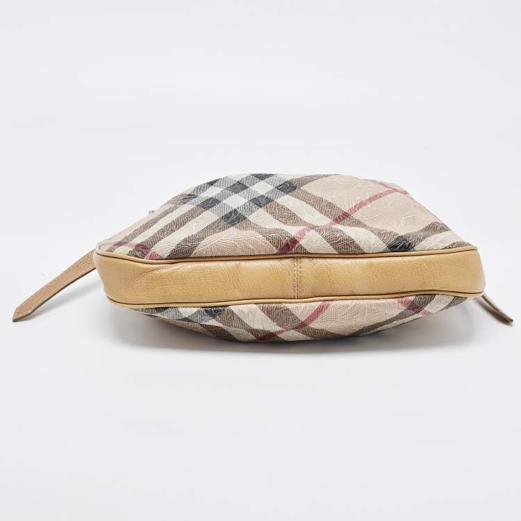 Pre Owned Burberry Beige Lasercut Nova Check Coated Canvas And Leather Brooklyn Hobo