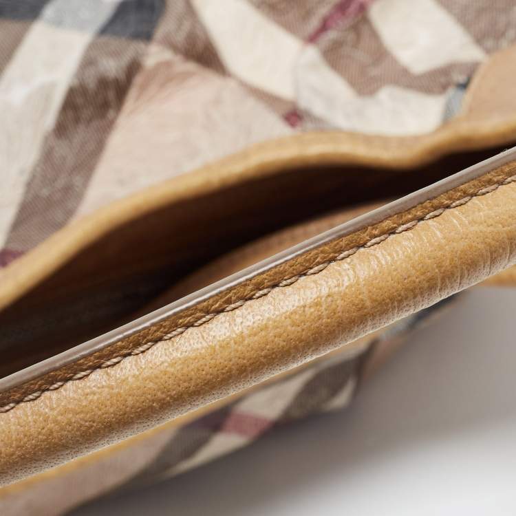 Pre Owned Burberry Beige Lasercut Nova Check Coated Canvas And Leather Brooklyn Hobo