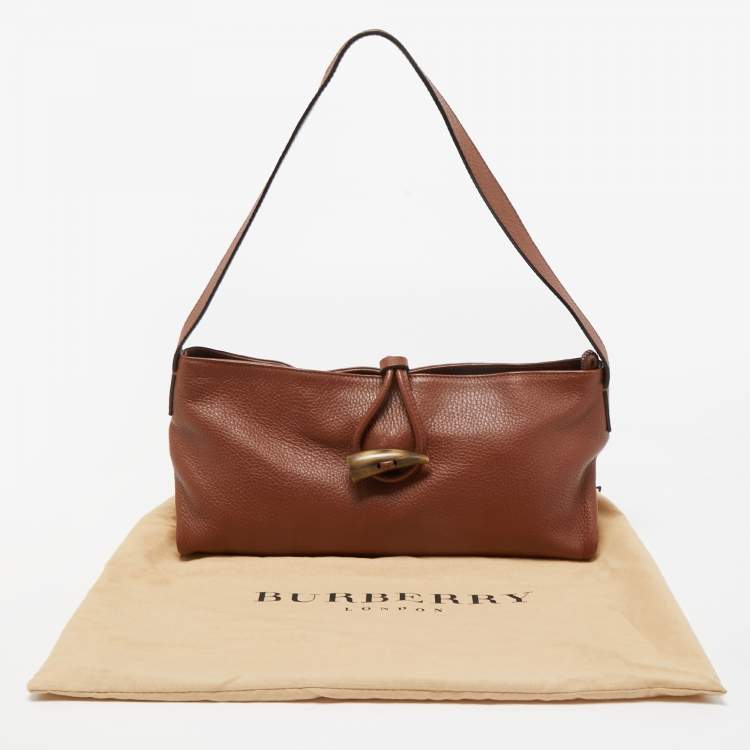 Pre Owned Burberry Brown Leather And Haymarket Coated Canvas Nova Tooth Shoulder Bag