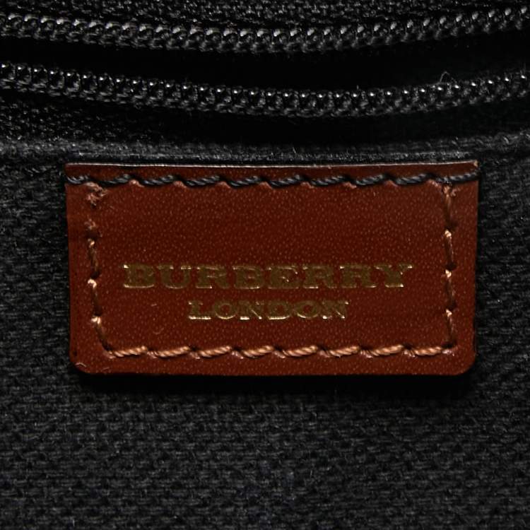 Pre Owned Burberry Brown Leather And Haymarket Coated Canvas Nova Tooth Shoulder Bag